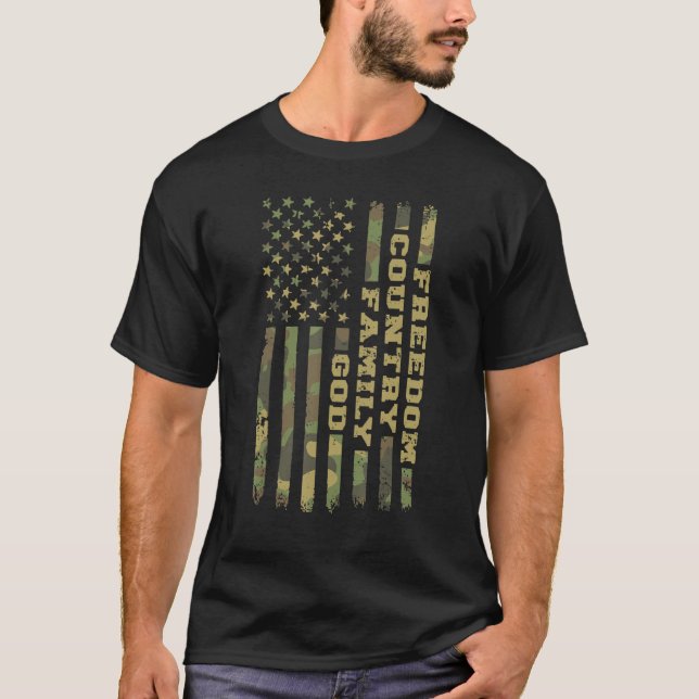 Camiseta Dios Familia País Libertad Camuflaje Vintage Amer (Anverso)