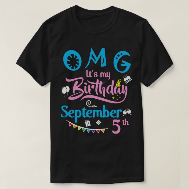 Camiseta Dios mío es mi cumpleaños el 5 de setiembre Feliz  (Diseño del anverso)
