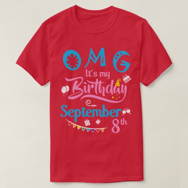 Camiseta Dios mío es mi cumpleaños el 8 de setiembre Feliz  (Diseño del anverso)