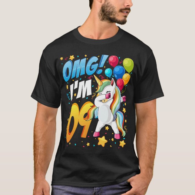 Camiseta Dios mío, soy 9 Unicorn Dab para Chica de cumpleañ (Anverso)
