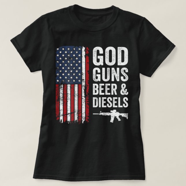 Camiseta Dios Pone Cerveza Y Dieseles - Camión Mens USA Mec (Diseño del anverso)
