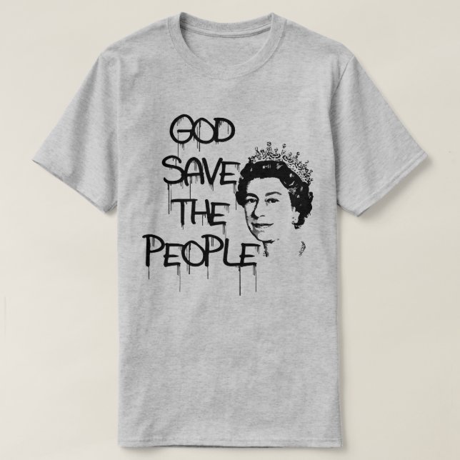 CAMISETA DIOS SAVE A LA GENTE REINA ELIZABETH (Diseño del anverso)