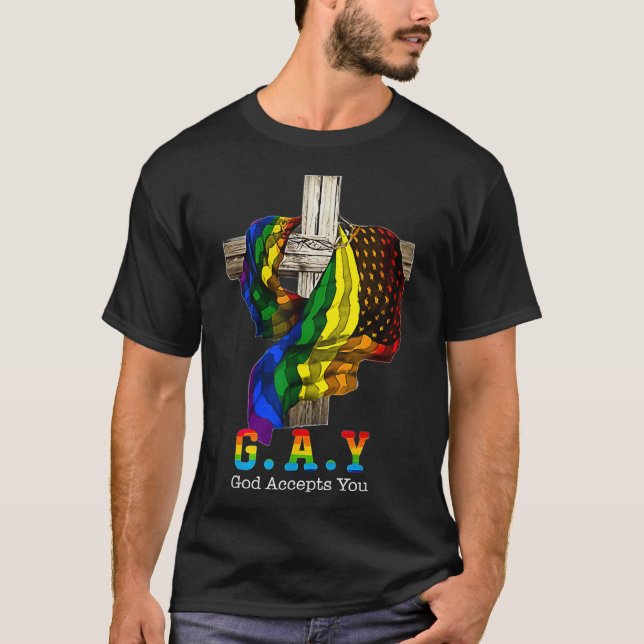 Camiseta Dios te acepta el orgullo gay cristiano arcoiris L (Anverso)