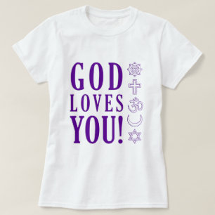 Camiseta DIOS TE AMA + Símbolos Religiosos Mundiales