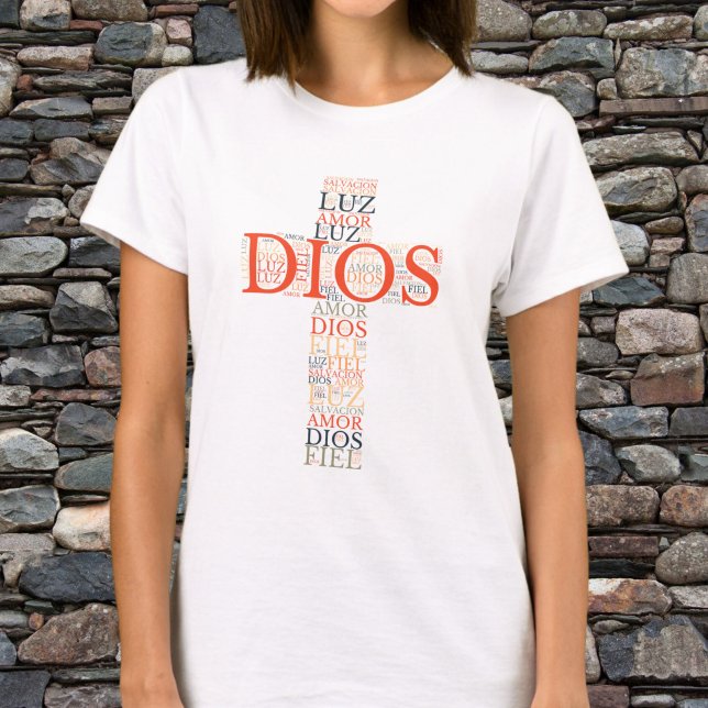 Camiseta Dios y fe cruzan el español cristiano de las mujer (Subido por el creador)