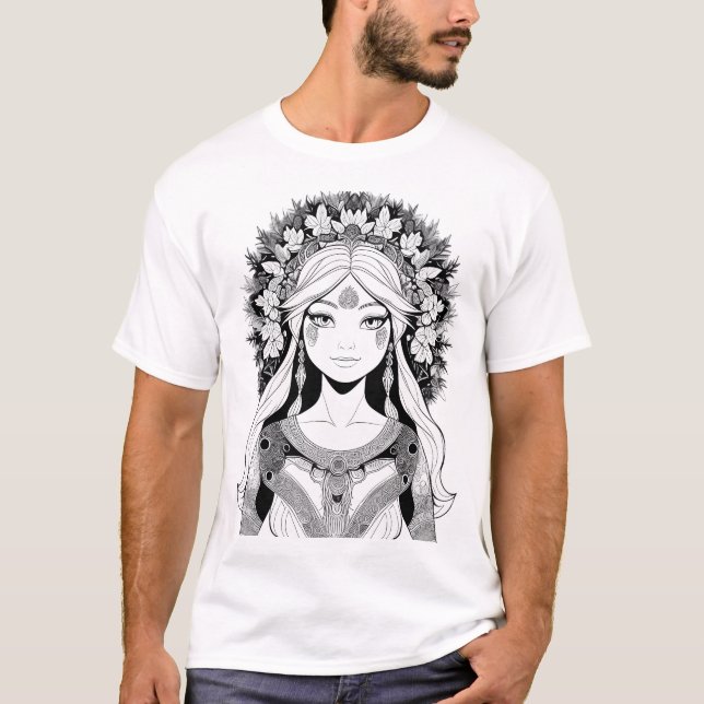 Camiseta Diosa de la Naturaleza: Majestad Floral (Anverso)