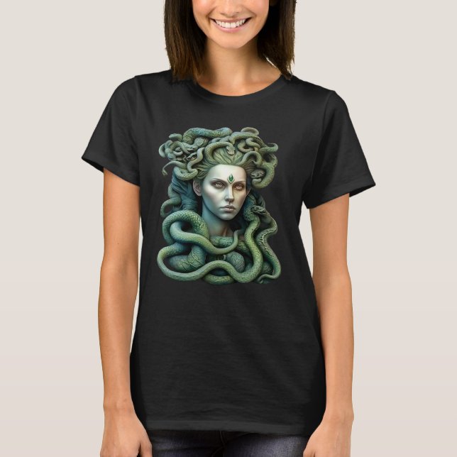 Camiseta Diosa de mitología griega de Medusa con pelo de se (Anverso)