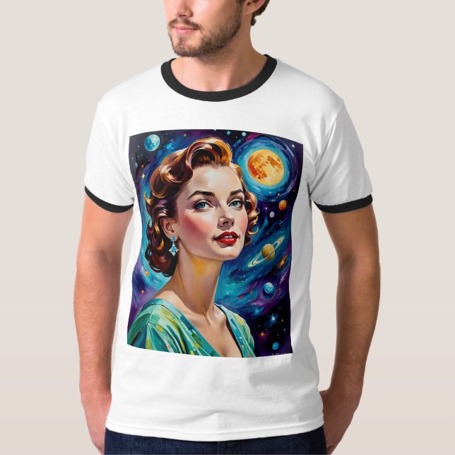 Camiseta Diosa del espacio retro Camisas de arte galaxia (Anverso)