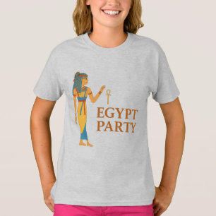 Camiseta Diosa Egipcia Antigua con Ankh en Oro y Azul