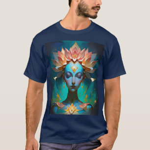 Camiseta Diosa Loto Azul Mística Arte Abstracto Espiritual