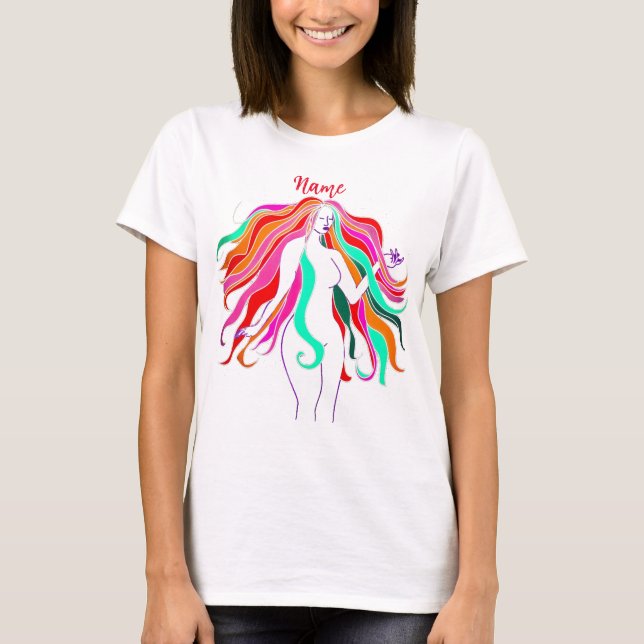 Camiseta Diosa multicolor de pelo largo Thunder_Cove (Anverso)