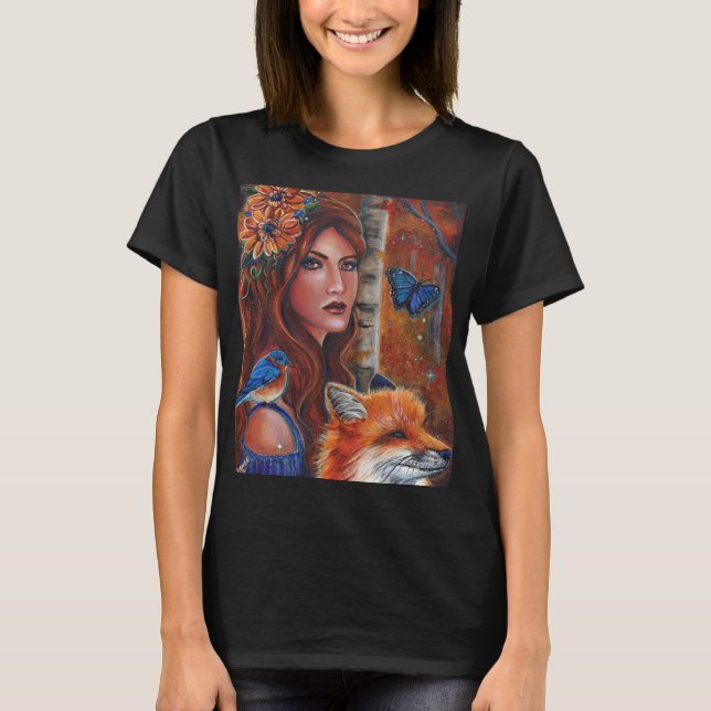 Camiseta Diosa "Rhiannon" con pájaro de Renee Lavoie (Anverso)