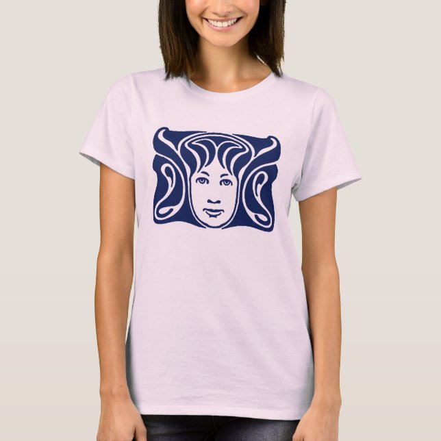 Camiseta Diosa romana de Art Nouveau cara femenina azul (Anverso)