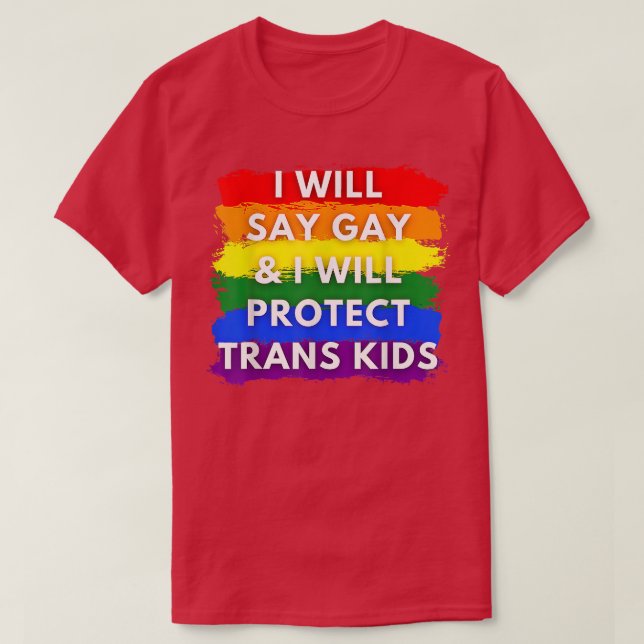 Camiseta Diré gay y protegeré a los niños trans Mujeres (Diseño del anverso)