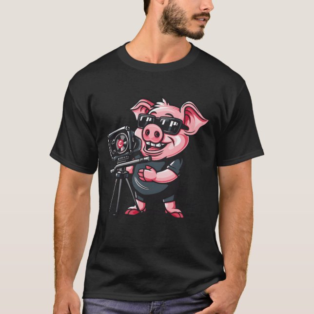Camiseta Director de cine Cámara Hombre Cerdo divertido (Anverso)