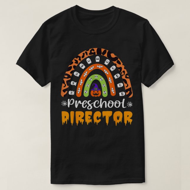 Camiseta Director de Preescolar Leopard Rainbow Halloween C (Diseño del anverso)