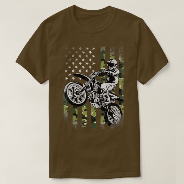 Camiseta Dirt Bike American Camo Flag Motocross Dirtbike Bi (Diseño del anverso)