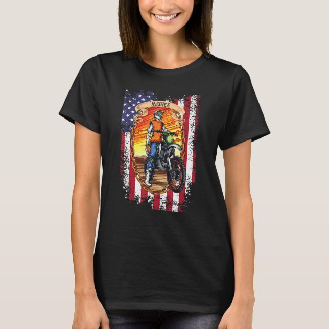 Camiseta Dirt Bike American Flag Biker Motorcycle Usa 4O (Anverso)