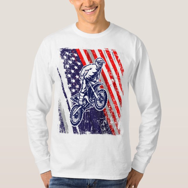 Camiseta Dirt Bike Bandera Americana Motocross Biker 4 de j (Anverso)