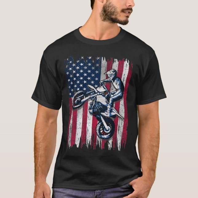 Camiseta Dirt Bike Bandera Americana Motocross Biker Gift (Anverso)