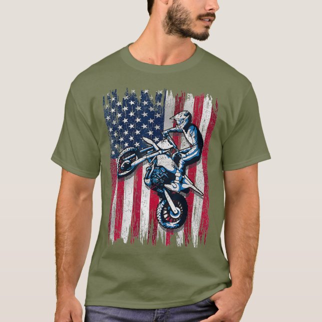 Camiseta Dirt Bike Bandera Americana Motocross Biker Gift 4 (Anverso)