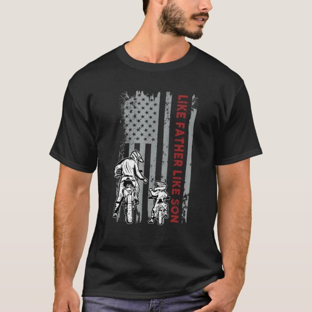 Camiseta Dirt Bike Dad and Son, Motocross Friend US Flag, F (Anverso)
