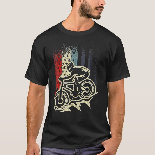 Camiseta Dirt Bike Mtb Downhill Montaña Bandera Estadounide (Anverso)