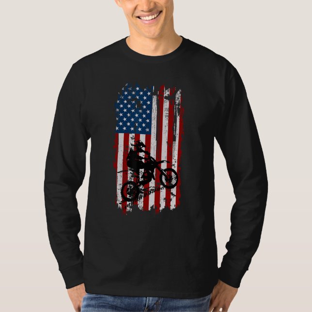 Camiseta Dirt Bike USA Flag Motocross American Flag (Anverso)