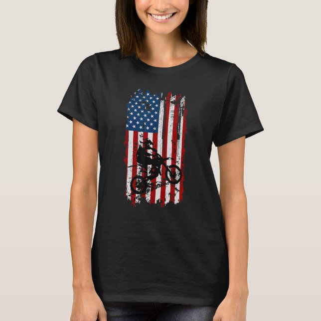Camiseta Dirt Bike USA Flag Motocross American Flag (Anverso)