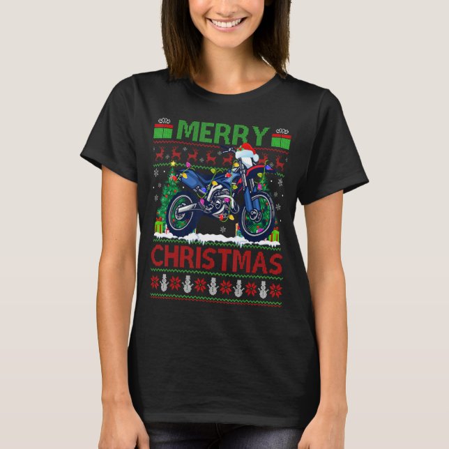 Camiseta Dirt Bike   Xmas Tree Ugly Santa Dirt Bike Christm (Anverso)