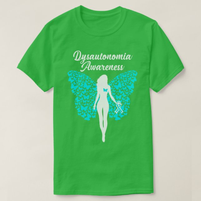 Camiseta Disautonomía Conciencia Cinta Verde azulada Raras  (Diseño del anverso)
