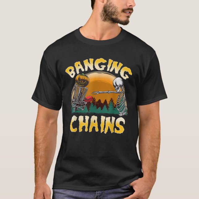 Camiseta Disc Golf Banging Chains Halloween Skeleton Pumpki (Anverso)