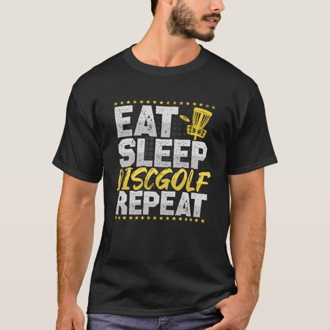 Camiseta Discgolf Eat Sleep Repeat Frisbee Hobby Disc Golf (Anverso)