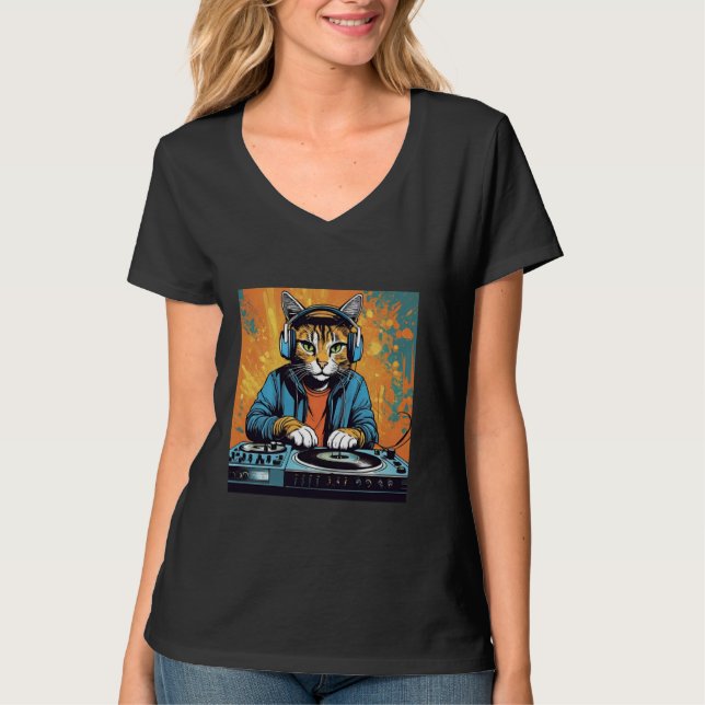 Camiseta Disco Cat Techno DJ Animal Lover Novedad Graphic (Anverso)
