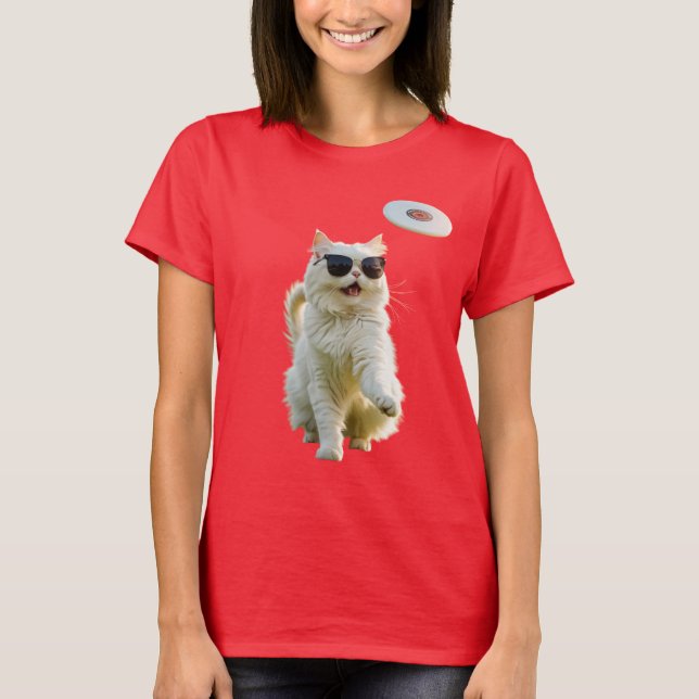 Camiseta Disco de Golf Divertido Gato Persa Blanco (Anverso)
