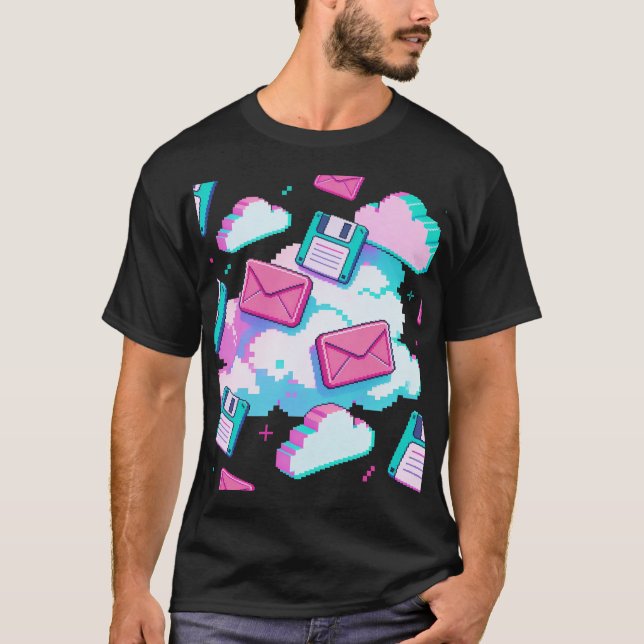 Camiseta Disco flexible Vaporwave de los 90 y nube de píxel (Anverso)