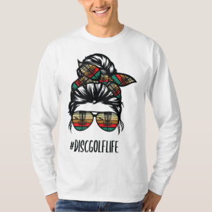 Camiseta disco golf mamá vida desordenado gafas de pelo de