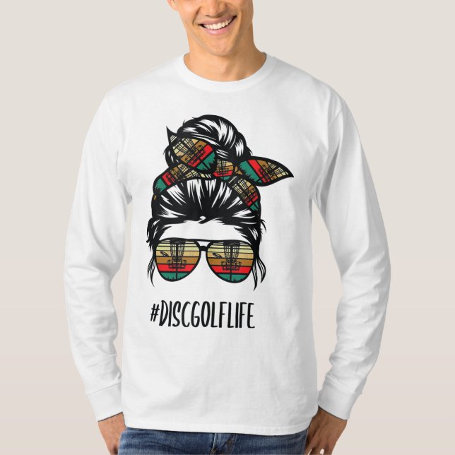 Camiseta disco golf mamá vida desordenado gafas de pelo de  (Anverso)