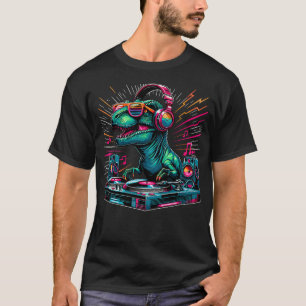Camiseta Disco Jockey Cool T-Rex Dinosaur Música Dj
