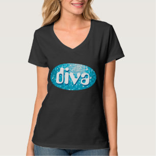 Camiseta Disco Tiles Blue 'diva' damas v-neck negro