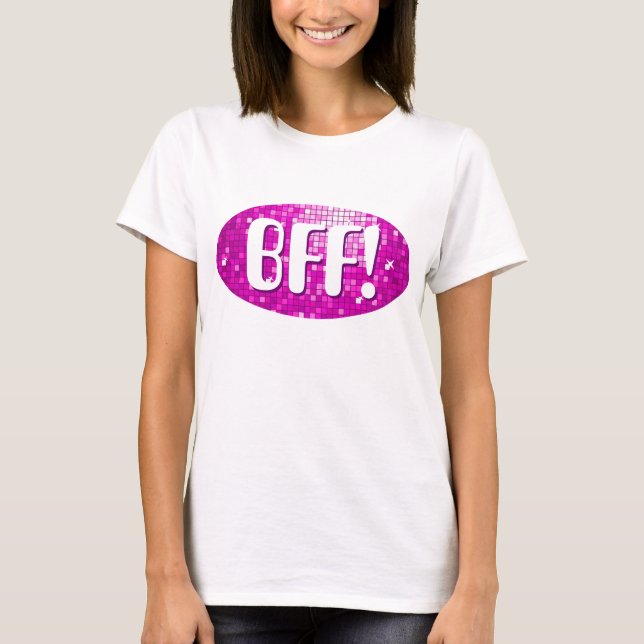 Camiseta Disco Tiles Rosa 'BFF!' punta de espagueti (Anverso)