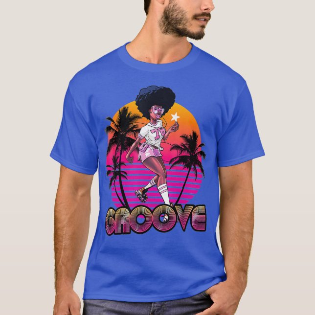 Camiseta Discoteca Afro Groove Roller Skate Retro 80 s 70 (Anverso)