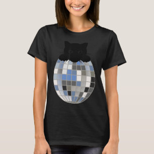 Camiseta Discoteca estética bola invierno Nieve negra gato 
