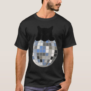 Camiseta Discoteca estética bola invierno Nieve negra gato 