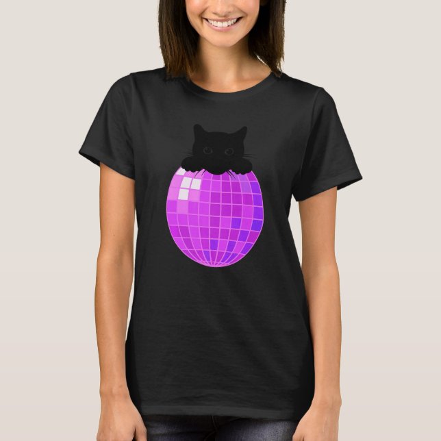 Camiseta Discoteca estética bola vaporwave Black Cat Disco (Anverso)