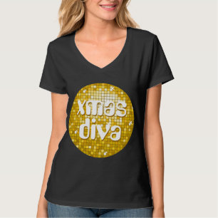Camiseta Discoteca Tiles "Gold" 'xmas diva' damas v-neck