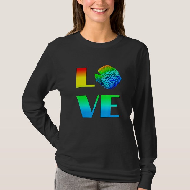 Camiseta Discus Fish Rainbow Love Exotic Aquarium Fish (Anverso)