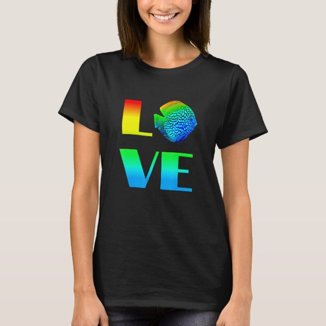 Camiseta Discus Fish Rainbow Love Exotic Aquarium Fish (Anverso)