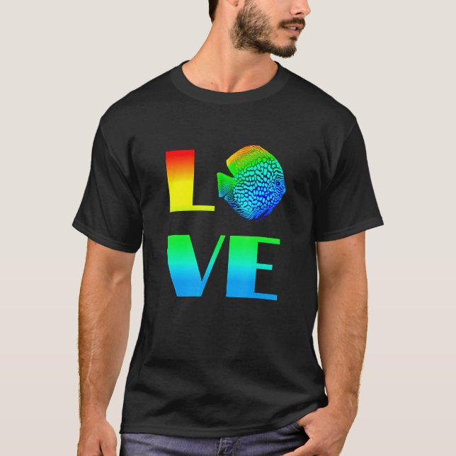 Camiseta Discus Fish Rainbow Love Exotic Aquarium Fish (Anverso)