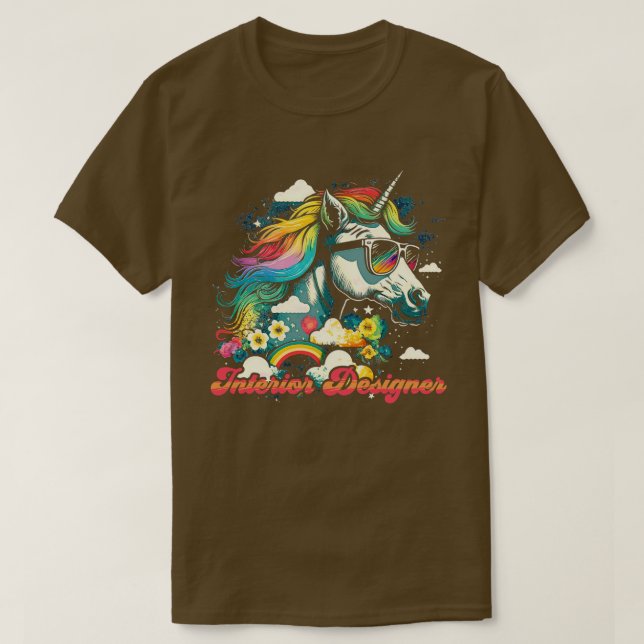 Camiseta Diseñador de interiores Rainbow Unicorn (Diseño del anverso)